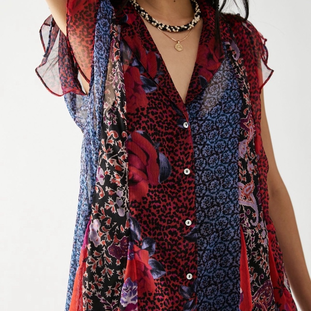 Free People Toni Printed Mini Dress in Rose Combo